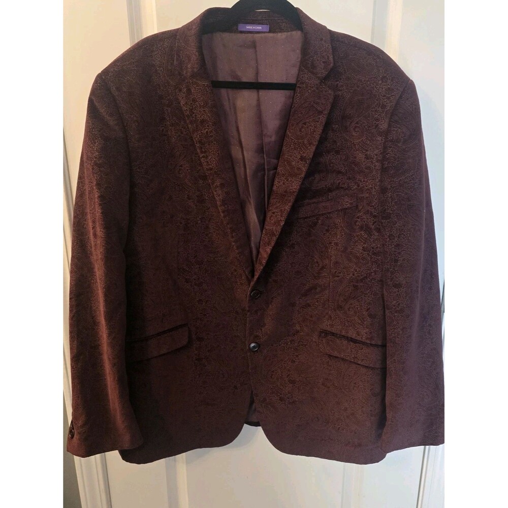 Alan Flusser Burgundy Velvet Velour Paisley Blazer Mens XL 2 Button Classic Fit